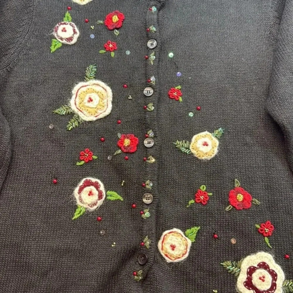 Vintage Women's White Stag Embroidered Floral Christmas Holiday Cardigan XL - Picture 5 of 6